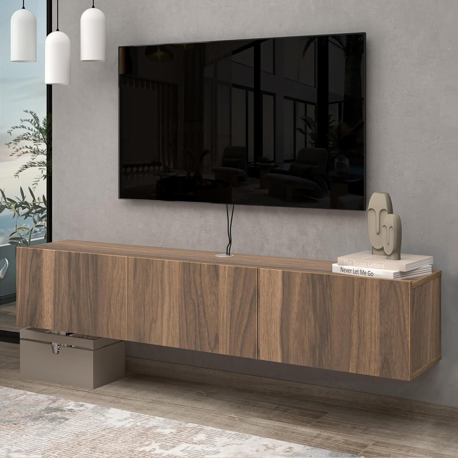 HomeStock Artisanal Abode Floating TV Stand, TV Stand up to 75 inch TV, Floating TV Stand Wall Mounted, Floating Entertainment Center, Floating Shelf for Under TV, Floating TV Console-Color:Walnut