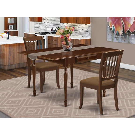 Small Space Dinette Set - 3 Piece Dining Table & Chairs - Modern Kitchen Table Set with Linen Seats