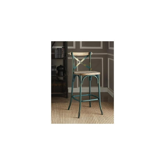 HomeStock Asian Aesthetics Bar Chair (1Pc), Antique Sky & Antique Oak, 29" Seat Height