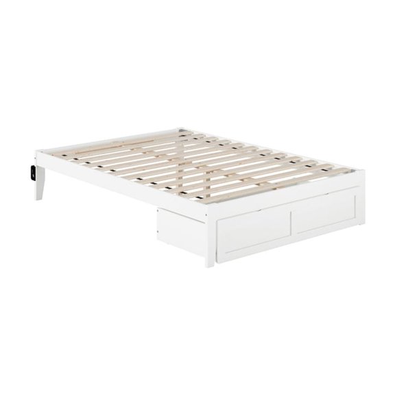 Full Bed with Foot Drawer & USB Charger - Supportive Slat Kit Included - White Finish