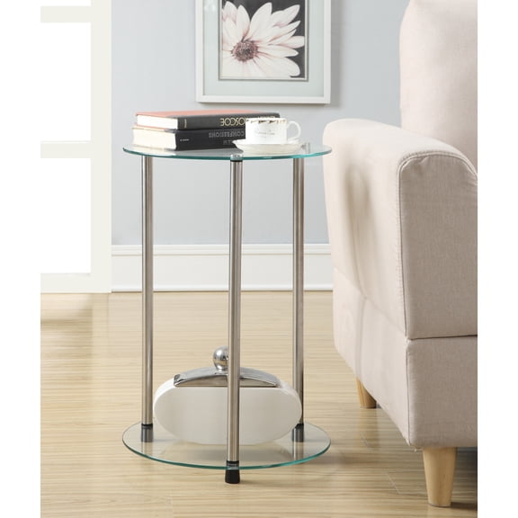 HomeStock Asian Aesthetics Glass 2 Tier Round End Table