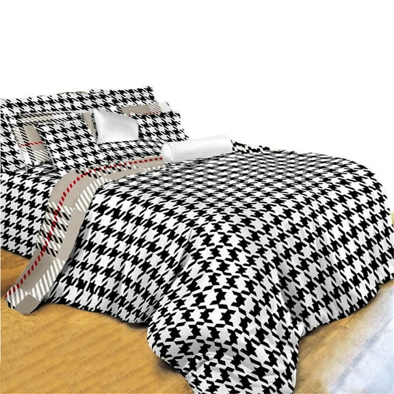 Houndstooth Sheet Set - Twin XL Bedding - 38x80x16" - Cotton Cover, Fitted Sheet, Pillowcase & Sham