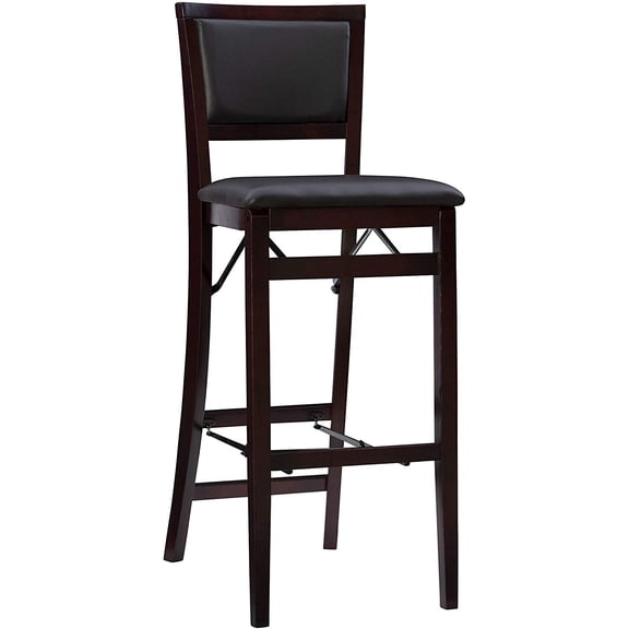 Folding Bar Stool - Asian Design, Padded Seat, Espresso Finish - Space Saving & Stable Seating