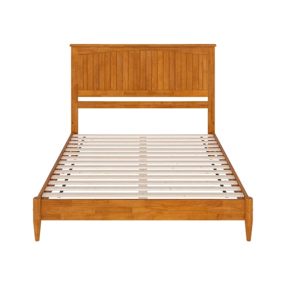 Queen Size Wood Platform Bed - Low Profile Modern Bed Frame with USB Ports & Headboard