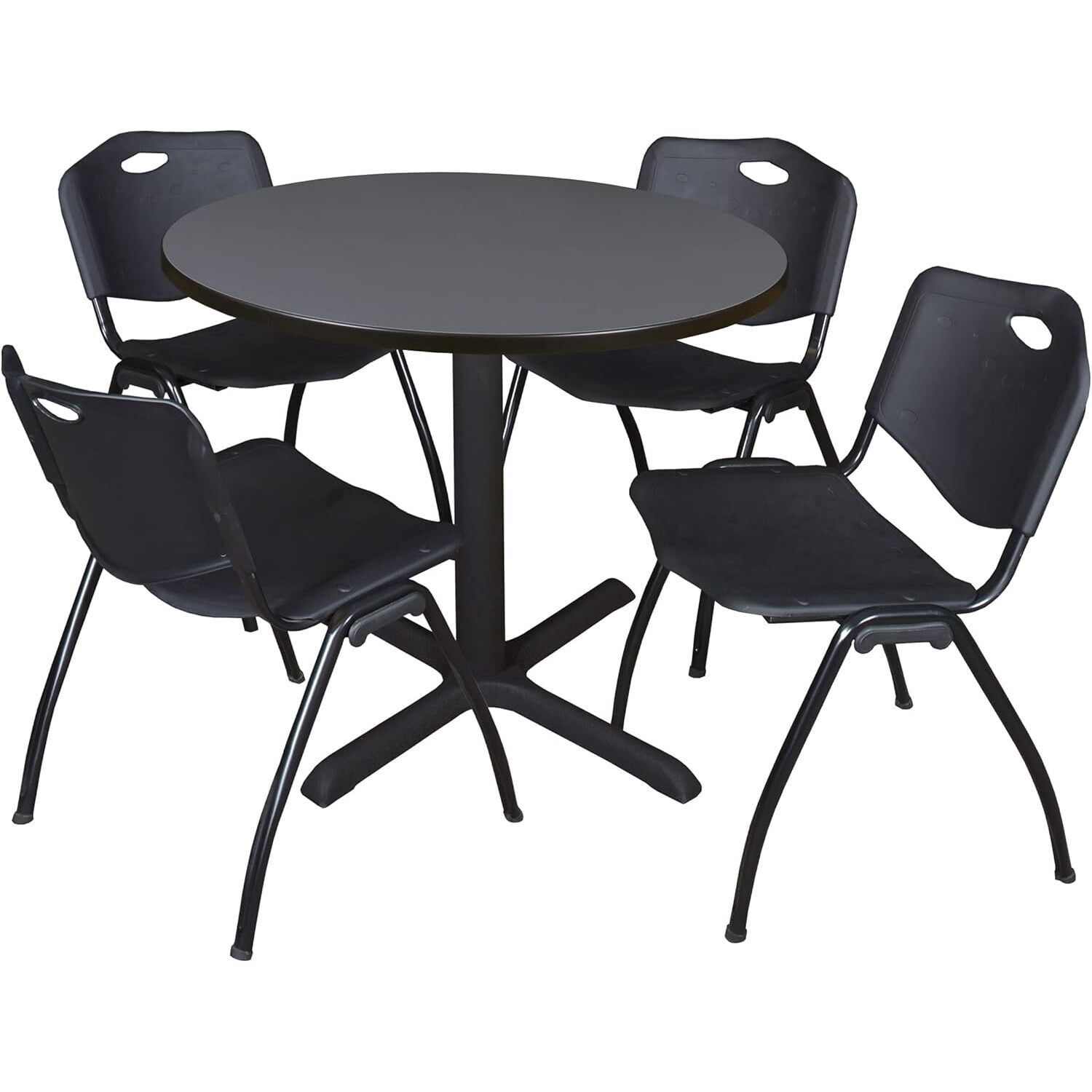 HomeStock Asian Allure 42" Round Breakroom Table- Grey & 4 'M' Stack ...