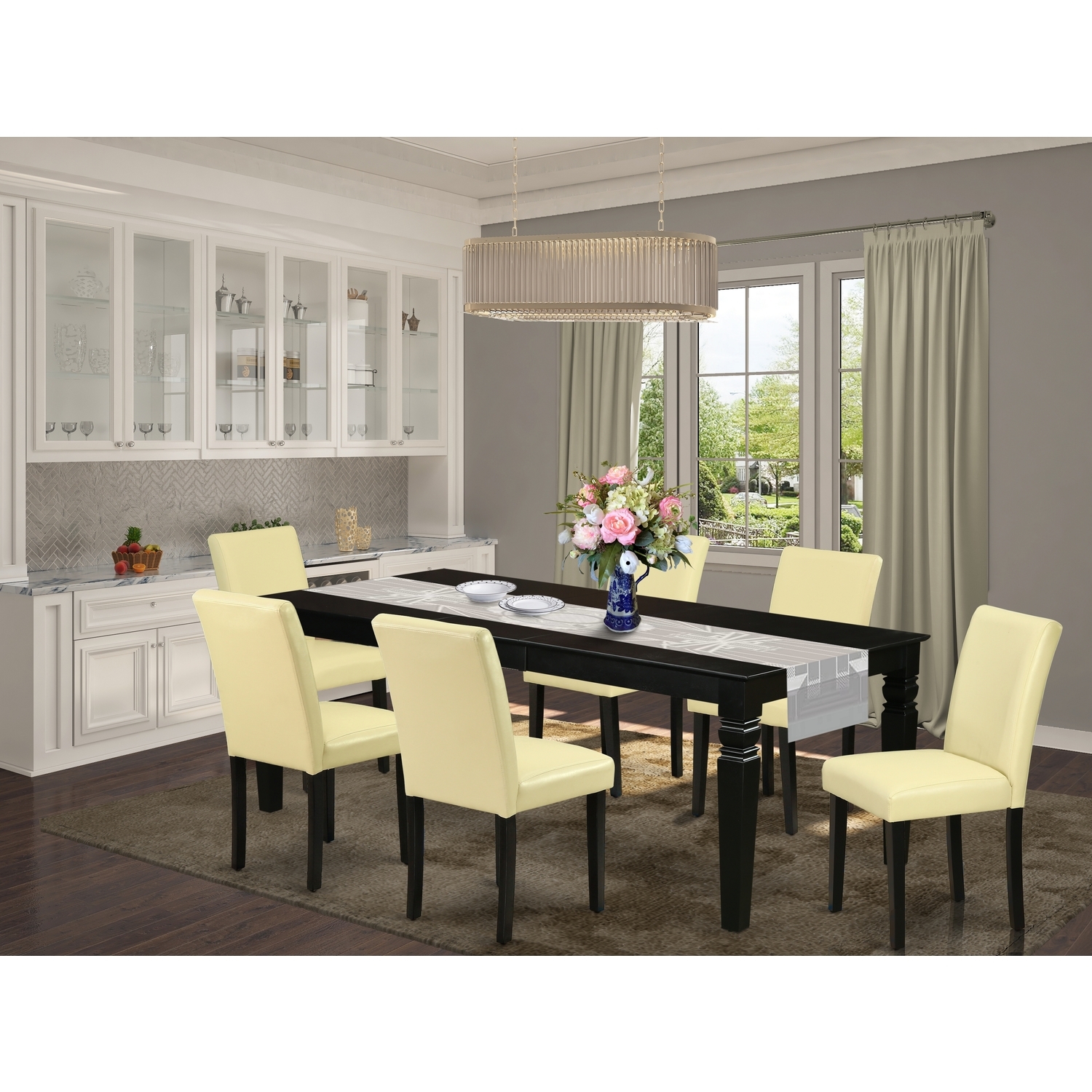 HomeStock Asian Allure 7Pc Rectangle 66/84" Kitchen Table With 18 In Self Storing Butterfly Leaf ...
