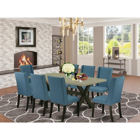 Asian Allure 9-Piece Dining Set - Hardwood Table8 Parson Chairs