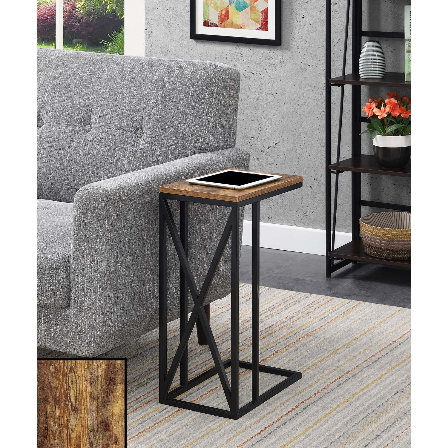 Tucson Barnwood & Black Metal C-Shape Versatile End Table
