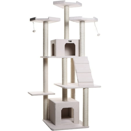 HomeStock Asian Allure Classic Cat Tree in Ivory, Galaxy Approved, Multi Levels with Ramp, Three Perches, Rope Swing, Two Condos