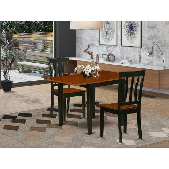 Asian Allure Dinette Set - 3 Pc Dining Table & Chairs - Cherry Finish Hardwood - Black Frame