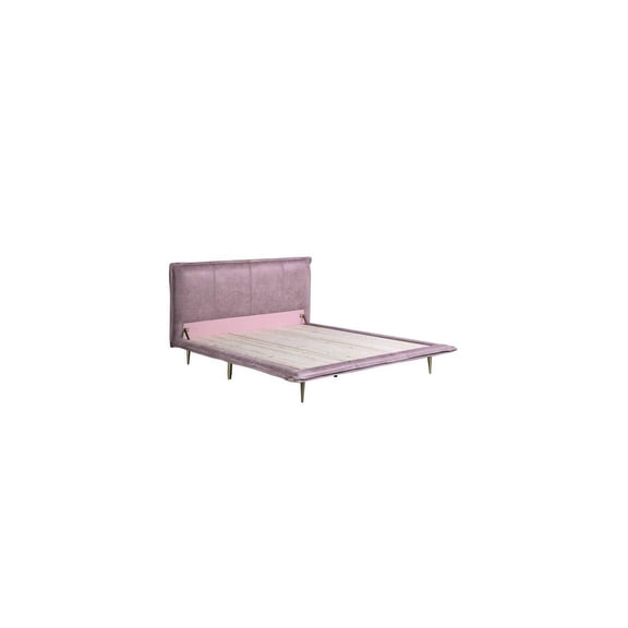 HomeStock Asian Allure Fusion Eastern King Bed in Pink Top Grain Leather