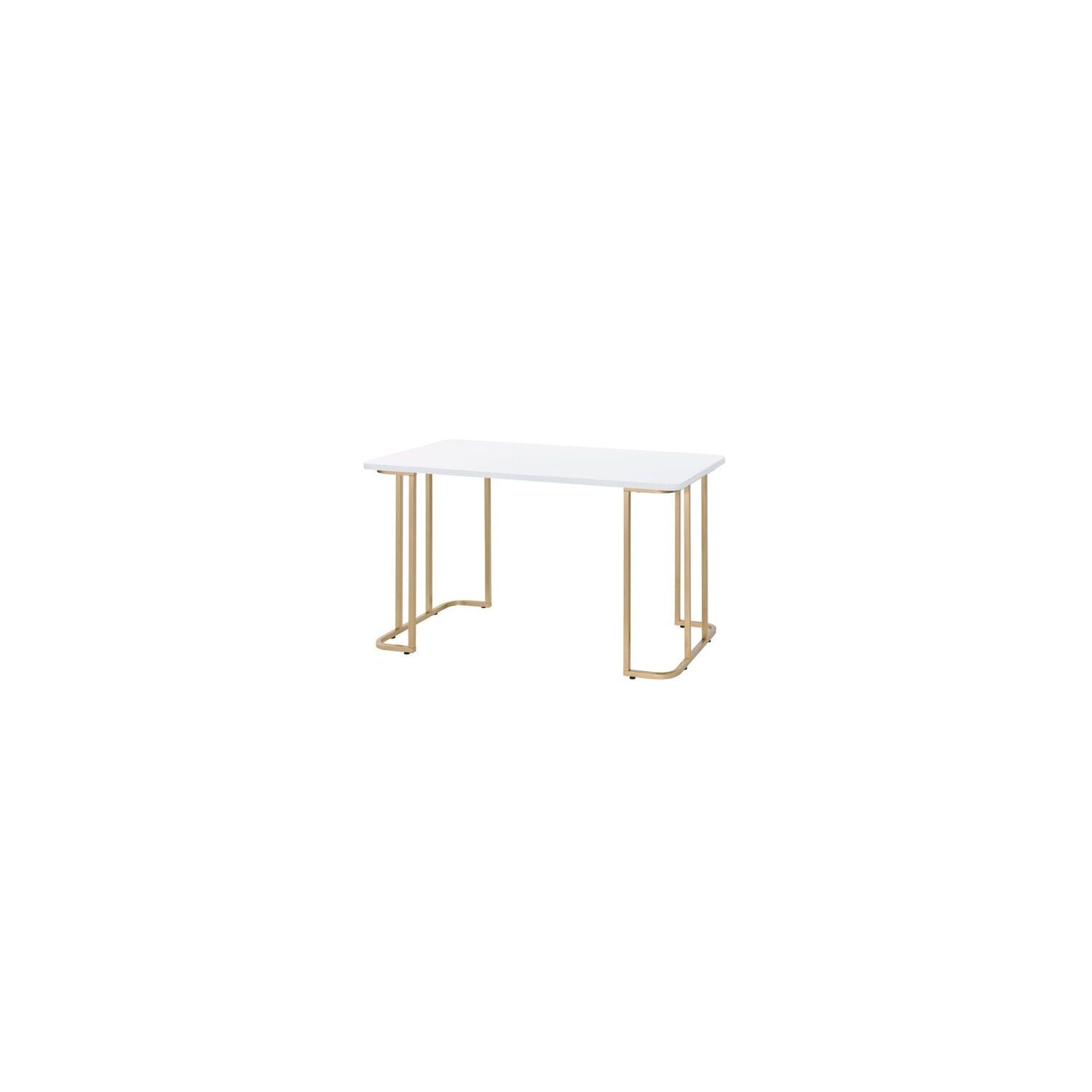 White and Gold Modern Writing Desk with Metal Sled Base