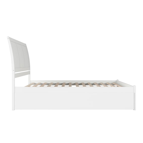 HomeStock Asian Allure King Solid Wood Platform Bed with Footboard & Twin XL Trundle in White