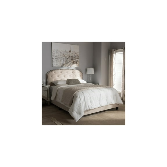 HomeStock Asian Allure Modern and Contemporary Light Beige Fabric Upholstered Full Size Bed, Modern Platform Bed for Bedrooms, Sturdy Construction Bed Frames for All Rooms, Low Profile Platform Beds