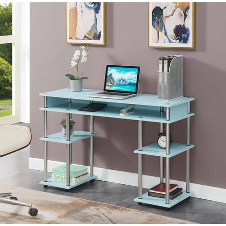 Desk with Shelves - Home Office Computer Desk, Vanity Table, Nail Table - 47" L x 15" W x 30" H, Sea Foam