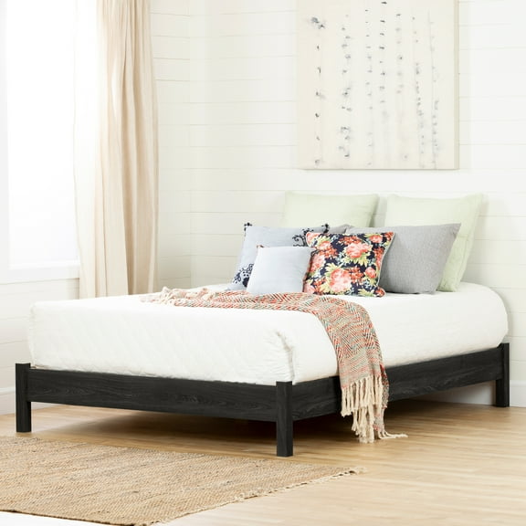 HomeStock Asian Allure Step OneEssential Platform Bed on Legs, Queen, Gray Oak Finish With Spindles - 82.8"L x 63.5"W x 13.5"H