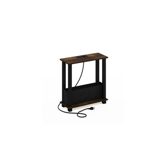 HomeStock Asian Fusion 2-Tier Slim Side Table, End Table with Bin Drawer, USB and Type-C Charging Port