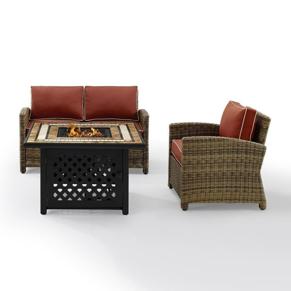 HomeStock Suburban Sophistication Outdoor Wicker Seating Set with Fire Table, Modern Patio Conversation Set with Cushioned Seating, Outdoor Seating Furniture for Porch and Patios-Color:Sangria,Size:Lo