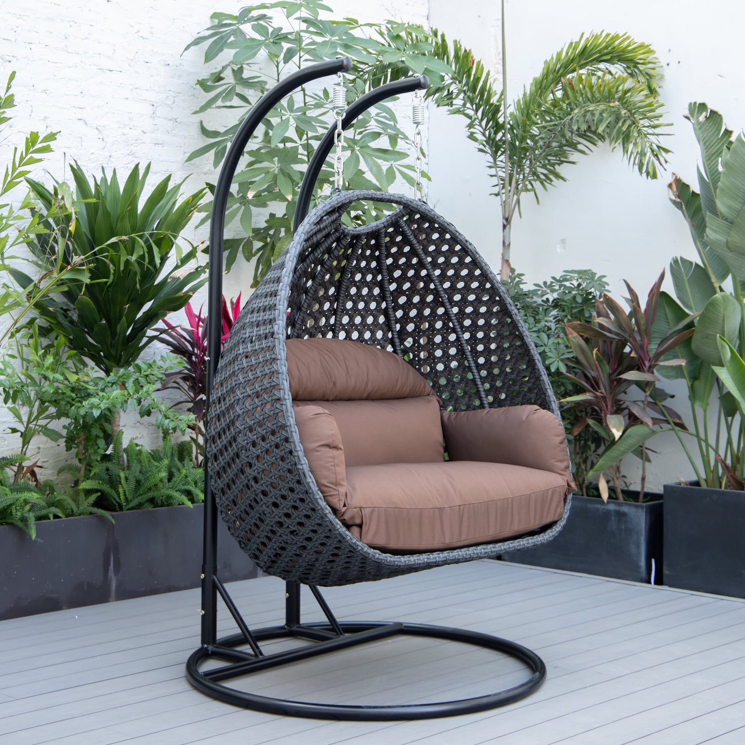 HomeStock Asian Fusion Charcoal Wicker Hanging 2 person Egg Swing Chair