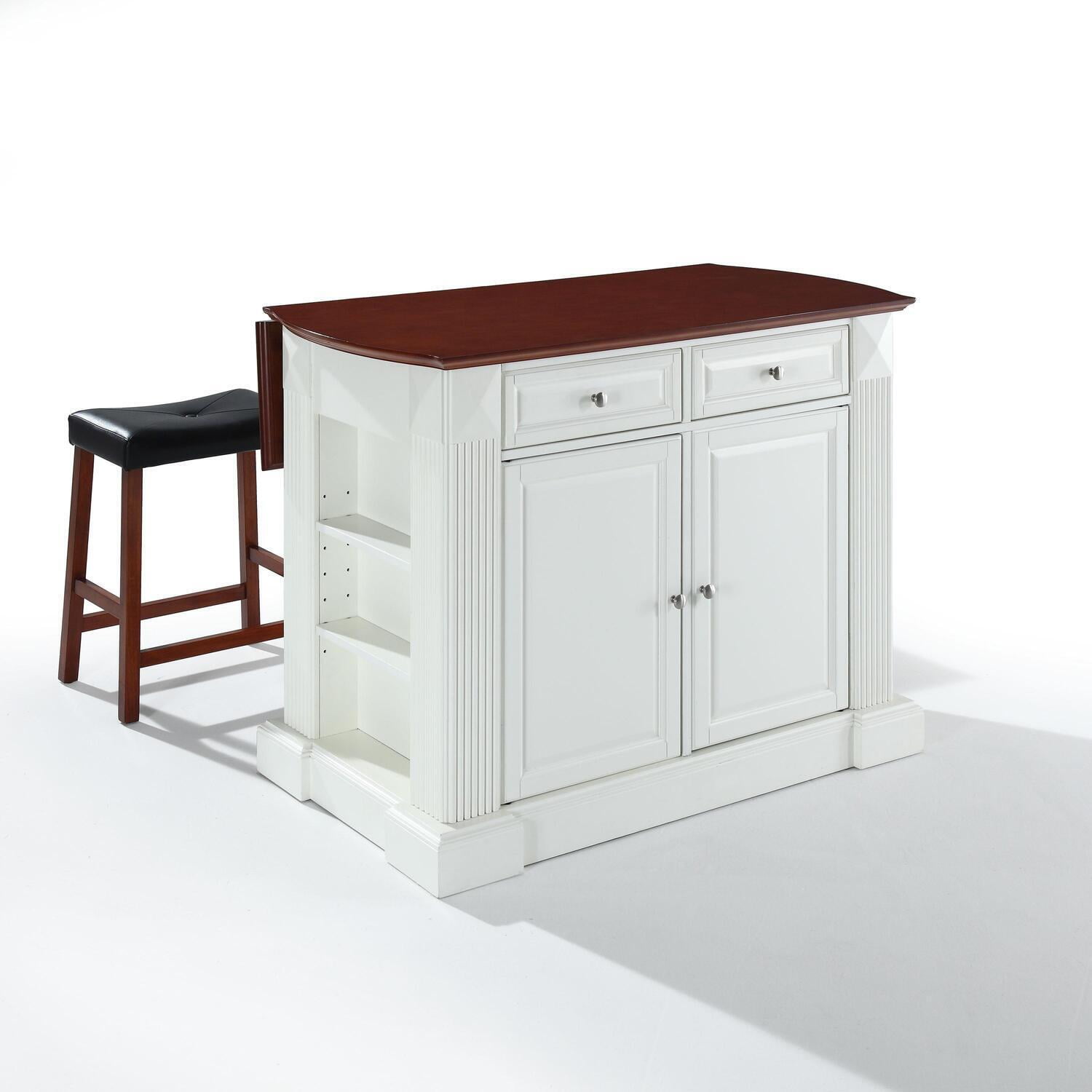 HomeStock Asian Fusion Drop Leaf Top Kitchen Island W/Uph Square Stools
