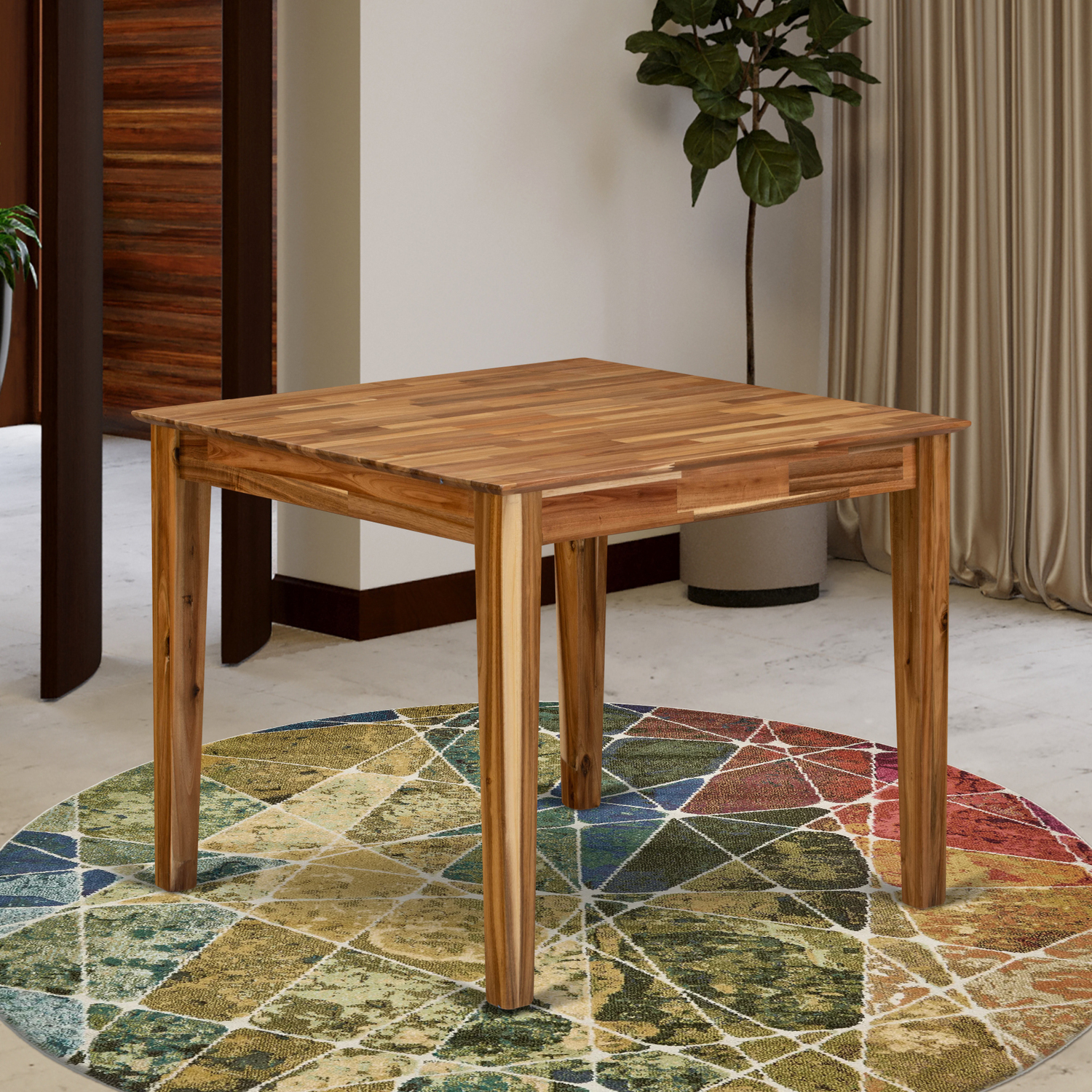 HomeStock Asian Fusion Modern Wood Kitchen Table With Walnut Color
