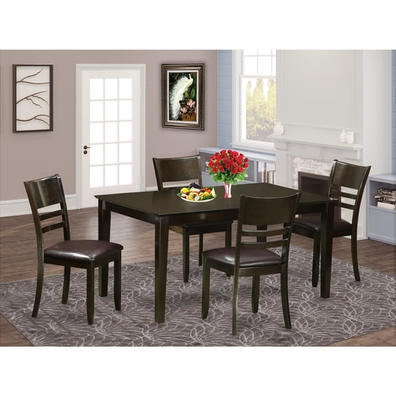 Asian Fusion Dining Set - 5 Piece Table & Chairs - 36x60 Inch Rectangle Table - Cappuccino Finish