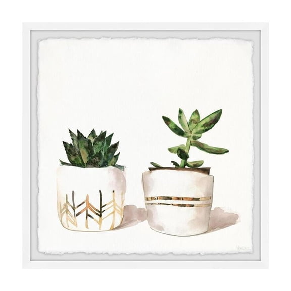 HomeStock Asian Golden Potted Cactus Framed Painting Print, 12" x 12", Contemporary Wall Decor: Abstract, Digital Art Prints, and Modern Styles for Your Home