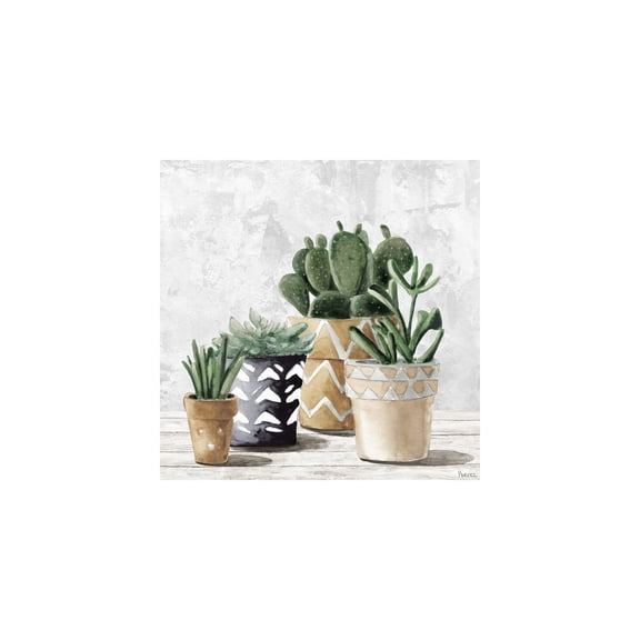 HomeStock Asian Triangle Pots Painting Print on Wrapped Canvas, 24" x 24", Modern Handmade Canvas Art Decor - Unique and Chic Wall Prints for Contemporary Spaces