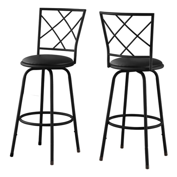 HomeStock Bar Stool, Set Of 2, Swivel, Bar Height, Metal, Pu Leather Look, Black, Contemporary, Modern