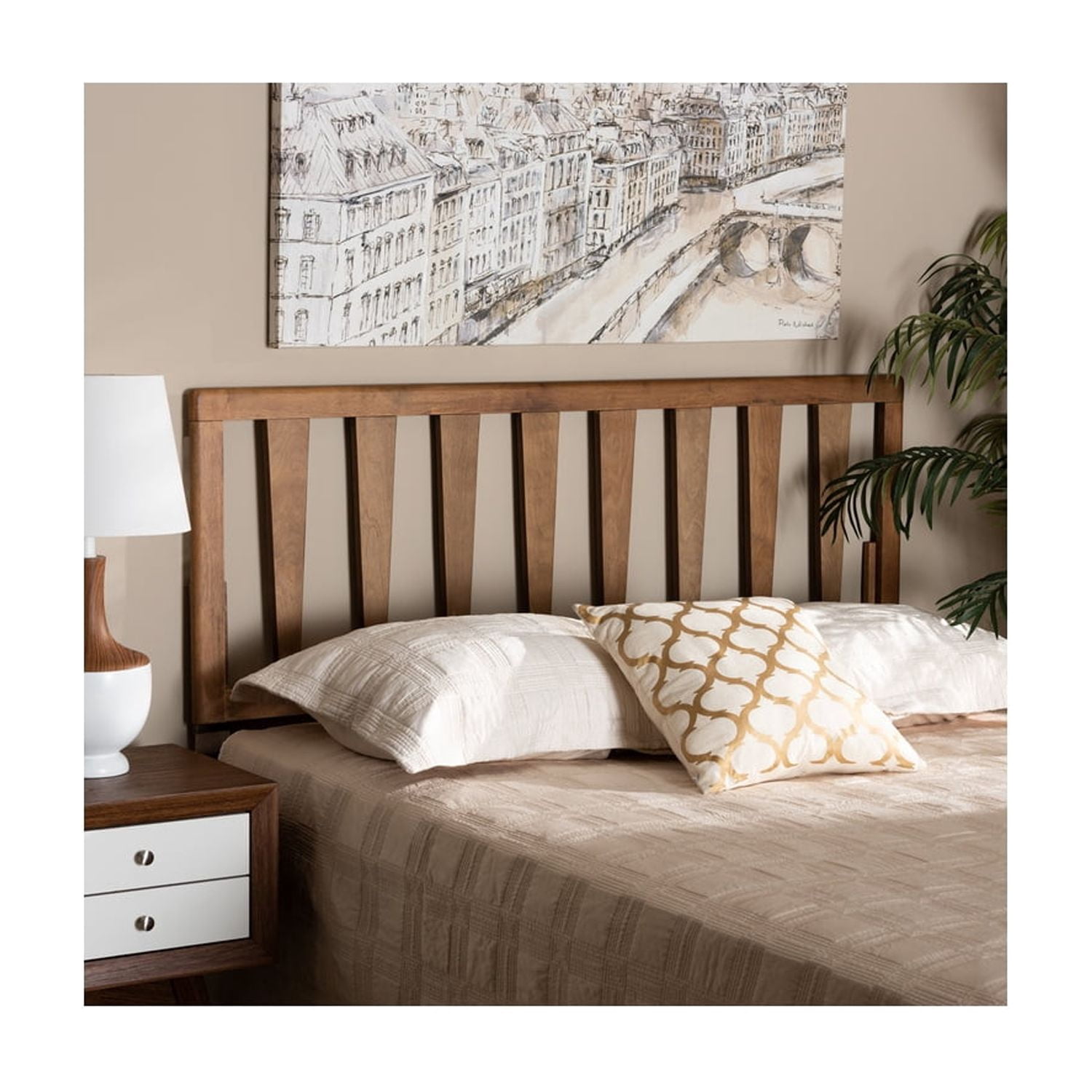 Baroque Beauty Headboard - Elegant Ash Walnut Finish, Wood Construction, Classic Design for Timeless Bedroom Style
