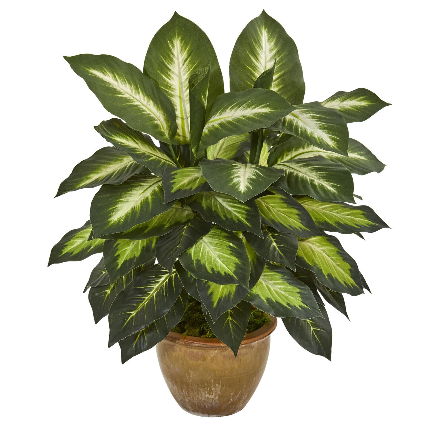 Green Leopard Lily Artificial Plant in Brown Ceramic Pot