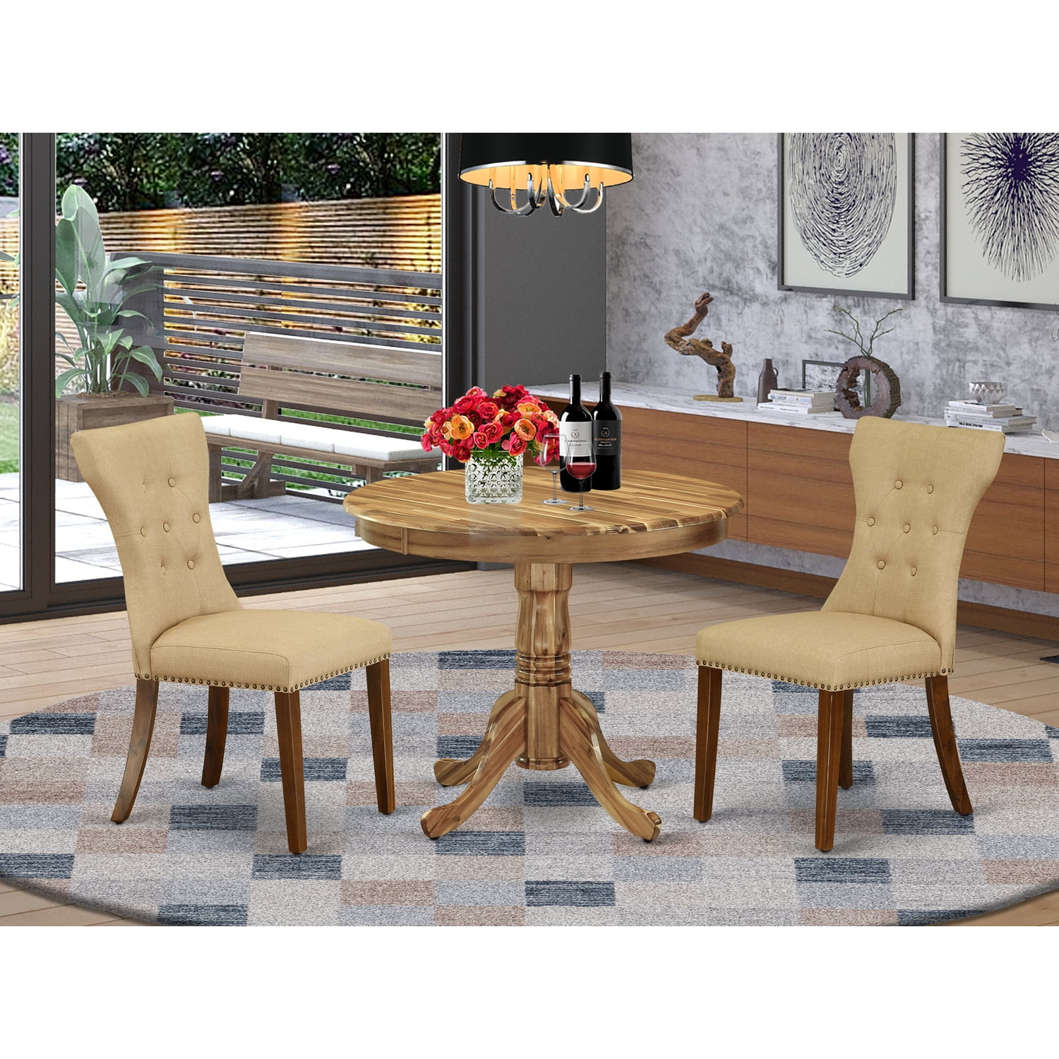 Round Kitchen Table Set with 2 Parsons Chairs - 3 Piece Dinette Set ...