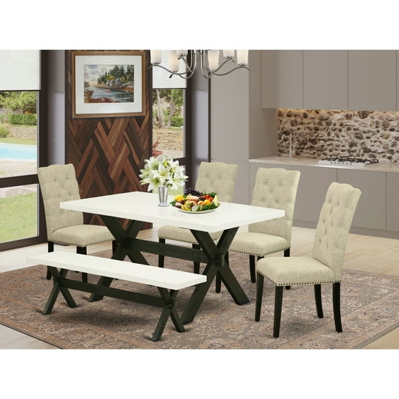 Elegant 6-Piece Dining Set - Linen White TableParson Chairs