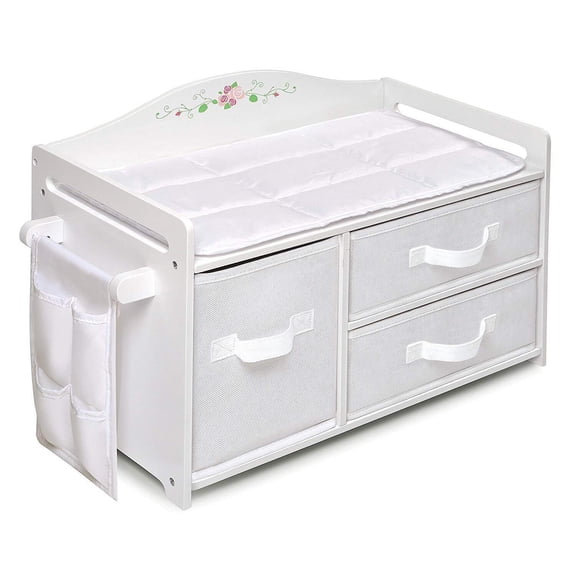 Doll Crib & Bedding Set - Design, 2 Storage Baskets, Fits Dolls Up to 20"