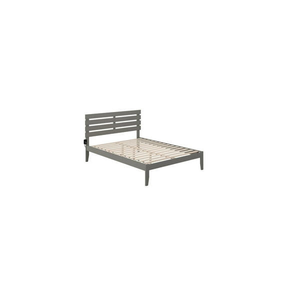 Modern Bed with USB Charger - Grey Finish, Supportive Slat Kit - No Foundation Needed