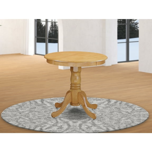 Round Pedestal Dining Table - 30 Inch Oak Finish Kitchen Table for Small Spaces
