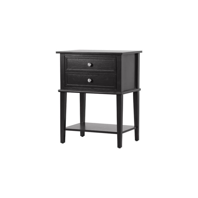 Homestock Neo-Classical Nostalgia Nightstand with Shelf - Dovetailed Drawers for Bedroom Storage, Stylish Nickel Hardware, Floor Mountable-Color:Black