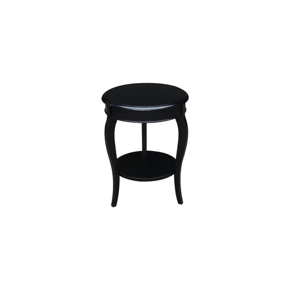 HomeStock Baroque Bonanza Round End Table with Solid Parawood Build, Butcher Block Top, Black Finish, 18x18x24 Inches with Shelf and 13.5-In Apron Clearance