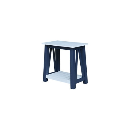 HomeStock Baroque Bonanza Side Table in Solid Parawood with Shelf, Butcher Block Design, Blue Finish, 24 x 14 x 24 Inches, Stylish and Compact End Table