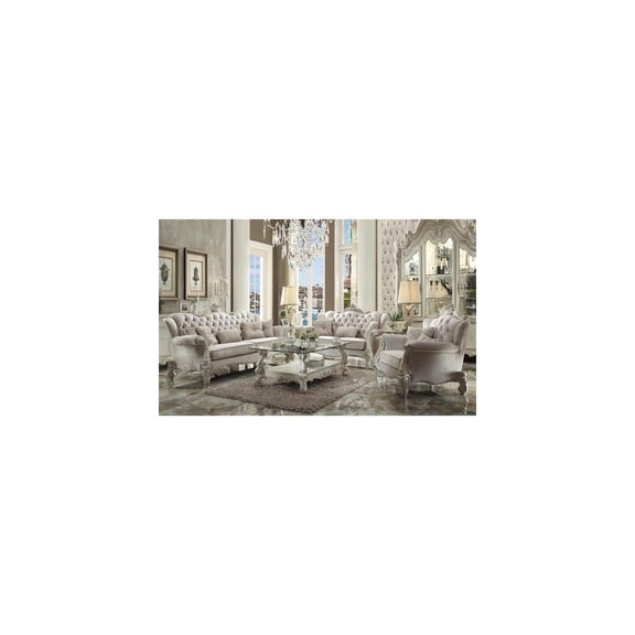 Velvet Sofa with 5 Pillows, Ivory Bone White, Living Room Couch