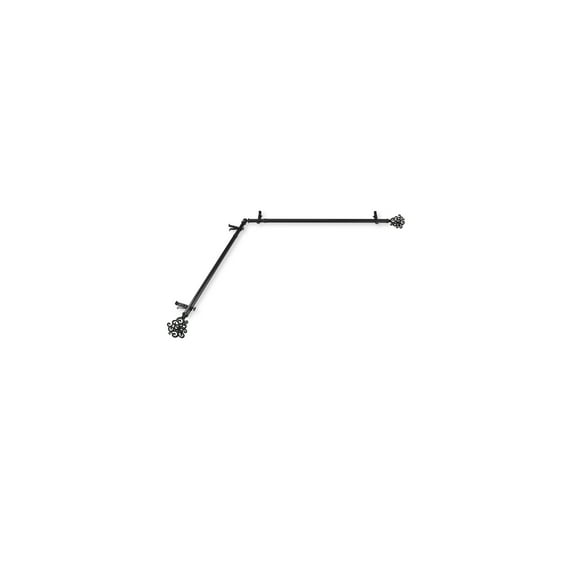 Decorative Curtain Rods & Hardware Set - Steel, Black, Adjustable Length, Finial Ends, 360 Rotation