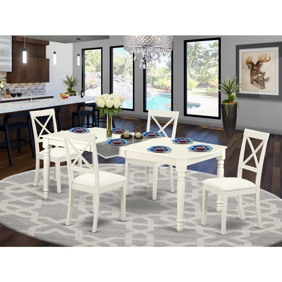 Baroque Dining Set 5Pc - Linen White Table & Chairs - Elegant Kitchen Set - Modern Farmhouse Style