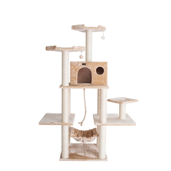 Beige Cat Tree - 53" Tall Condo, Hammock & Scratching Posts - Stylish Pet Furniture - Max 60lb Cat