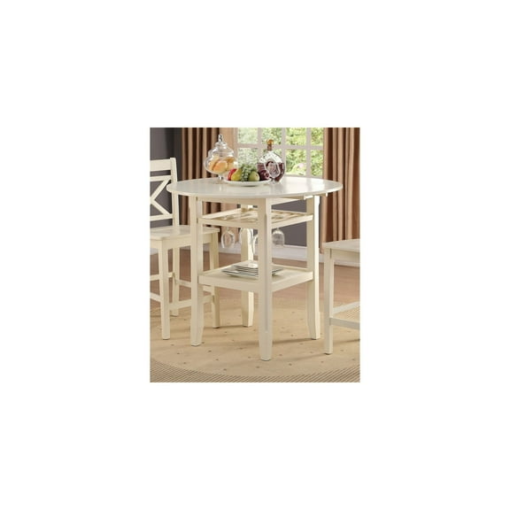 HomeStock Baroque Brilliance Counter Height Table - Cream Round Table with Drop Leaves, Wine Rack, and Bottom Shelf, Perfect for Small Dining Spaces