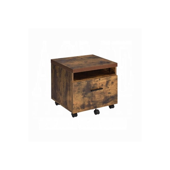 HomeStock Baroque Brilliance File Cabinet, 19" x 16" x 18"H, Weathered Oak Finish with File Drawer and Additional Storage Space, Casters for Easy Mobility