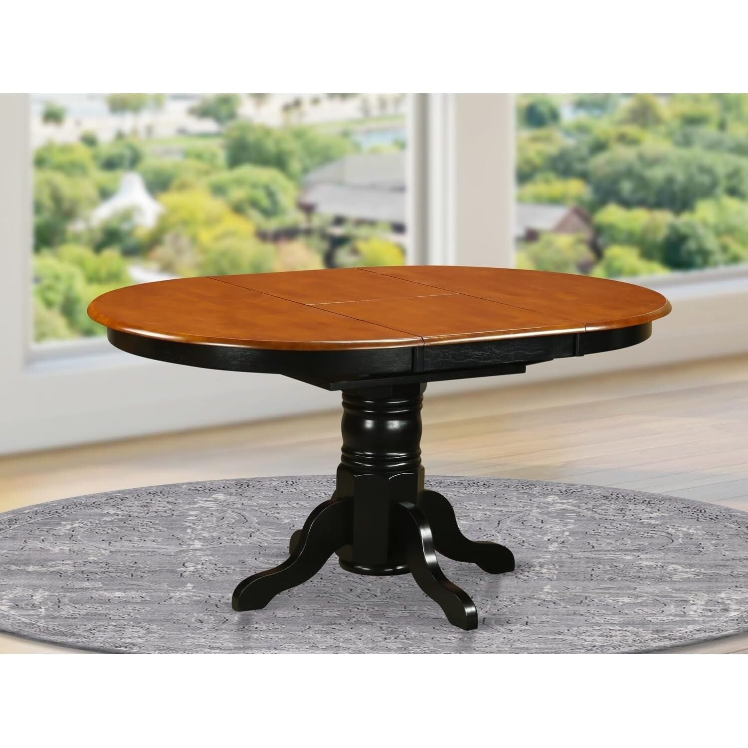 HomeStock African Artistry Kitchen Dining Table - an Oval Wooden Table Top with Butterfly Leaf & Pedestal Base, 42x60 Inch, Modern Oval Dining Table-Color:Black and Cherry