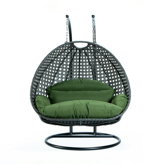 Homestock Baroque Brilliance Wicker Hanging Egg Swing Chair In Dark Green, Stylish And Durable Design For Two, Crafted For Outdoor Use With Comfortable Cushioning.