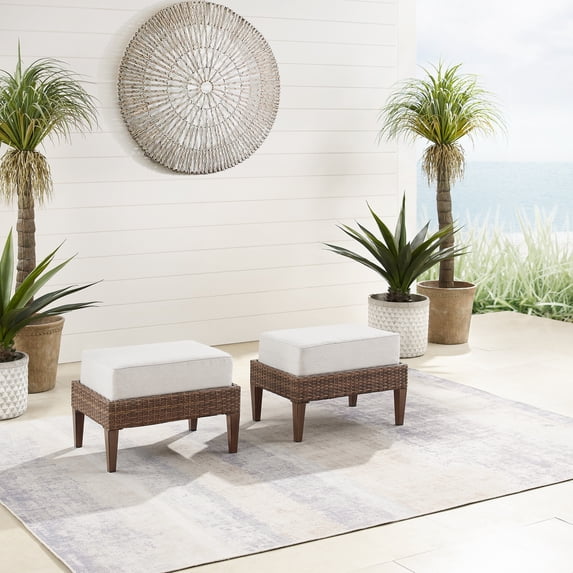 Outdoor Ottoman Set - Patio Ottomans, Wicker Footrest - Modern Coastal Furniture - 2 Piece Set