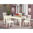thumbnail image 1 of HomeStock Beachy Beauty 5Pc Dining Set Includes A Rectangle Dining Table With Butterfly Leaf And Four Vertical Slatted Linen Seat Kitchen Chairs, Linen White Finish, 1 of 5