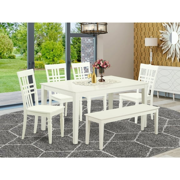 Beach Dining Set for 6 - Linen White Table & Chairs - Outdoor Patio Furniture Set